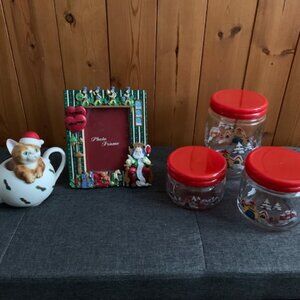 Grouped Together: Cat in Tea Pot Music Box- Christmas Frame - 3 Christmas Jars